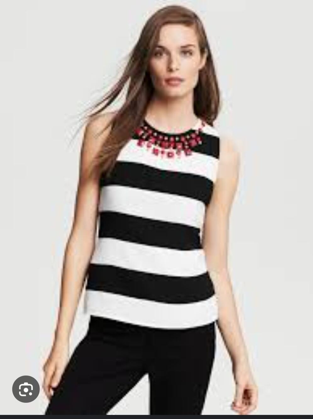 Banana Republic Tank Top Women’s Size 8 Black White Stripe Beaded Embellishments